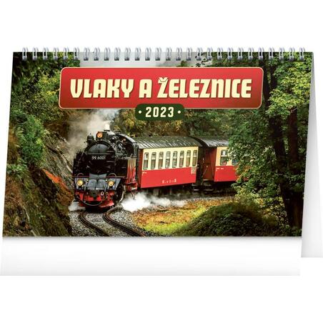 Kalendář 2023 stolní: Vlaky a železnice, 23,1 × 14,5 cm