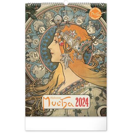 Kalendář 2024 nástěnný: Alfons Mucha, 33 × 46 cm