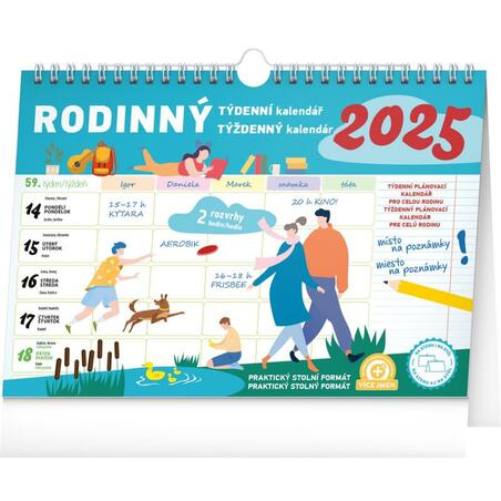 Kalendář 2025 nástěnný: Rodinný týdenní s háčkem, 30 × 21 cm