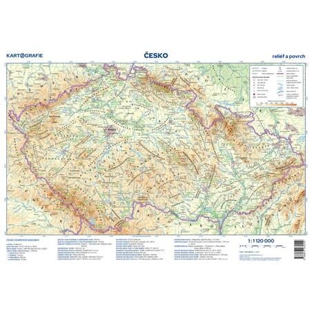 Česko - reliéf a povrch 1:1 120 000 nástěnná mapa