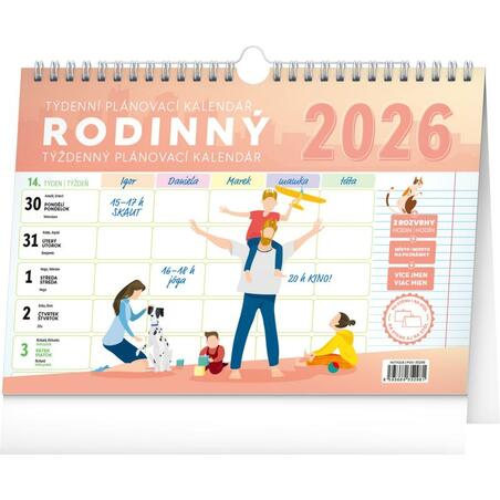 Kalendář 2026 Rodinný, plánovací, s háčkem, 30 x 21 cm