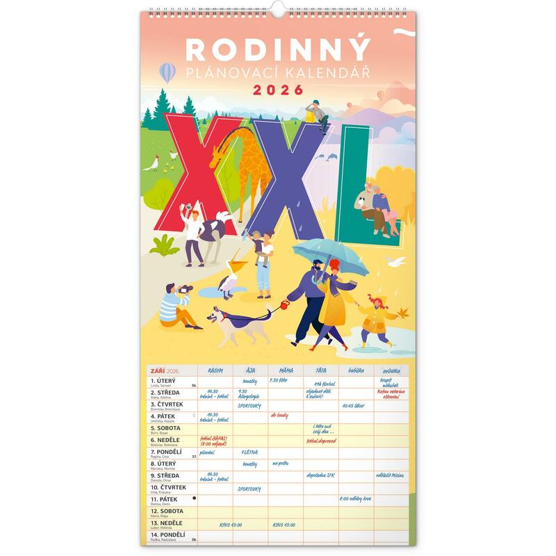 Kalendář 2026 nástěnný: Rodinný, plánovací XXL, 33 x 64 cm
